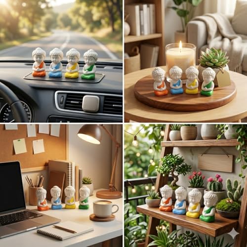 Image of Miniature Buddha Set of 2 for Home Decor Mini Garden Dollhouse Accessories Zen Figurines Resin Buddha Statues for Tabletop Office Shelf Gifting