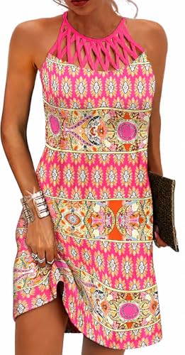 Image of BIRW Summer Dresses for Women 2026 Casual Floral Halter Neck A-line Beach Vacation Sundresses