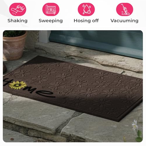 Image of HOKIPO Main Door Entrance Mat for Home, Non-Slip Rubber Backing Entry Door Mat, Large 45x75 cm, Sunflora - Brown (IN-1066-BR)