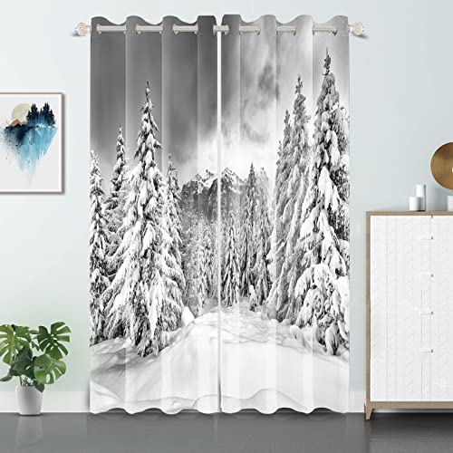 SDOTPMT 66x160cm, 2 Panneaux Forêt Pin Arbre Congère Rideau de fenêtre l'hiver Neigeux Montagne Pic Rideaux de fenêtre Naturel Paysage Rideaux Opaques pour Salon Chambre Rideaux occultants Cover