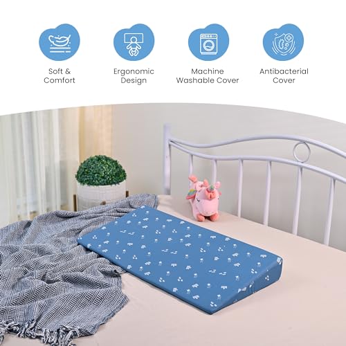 Image of Cherilo Full Size Elevated Wedge Baby Pillows for New Born, Pillow for Kids, Crib & Mattress, Prevents Acid Reflux, Colic, GERD, Heat Burn & Vomiting, 28 inch x 14 inch x 3.5 inch - with Cover, Star Design, Blue