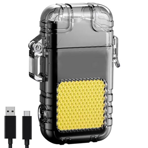 Geek Lab USB Rechargeable Coil Lighter, LED Flashlight & COB Light – Transparent Keychain Torch, Flameless Coil Lighter. Water Resistant, Windproof & Shockproof.