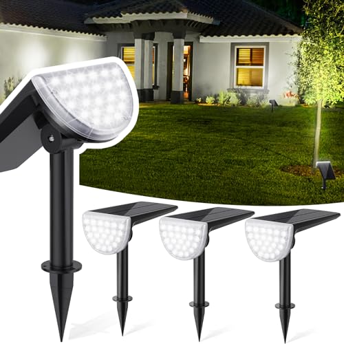 JSOT 600Lumen Solar Spot Lights Outdoor Waterproof Landscape Lighting, 24LED Bright Solar Powered SpotLights for Garden Yard Backyard Post Walkway Pathway Driveway Trees Sidewalk-Cool White 4 Pack