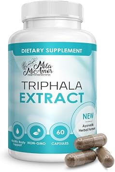 Mila Miamor Triphala Extract Capsules 750mg - Digestive Support, Gut Health and Colon Function - Ayurvedic Herbal Supplement with Amla, Harad and Bahera - Vegan, Non-GMO, Made in USA - 60 Capsules