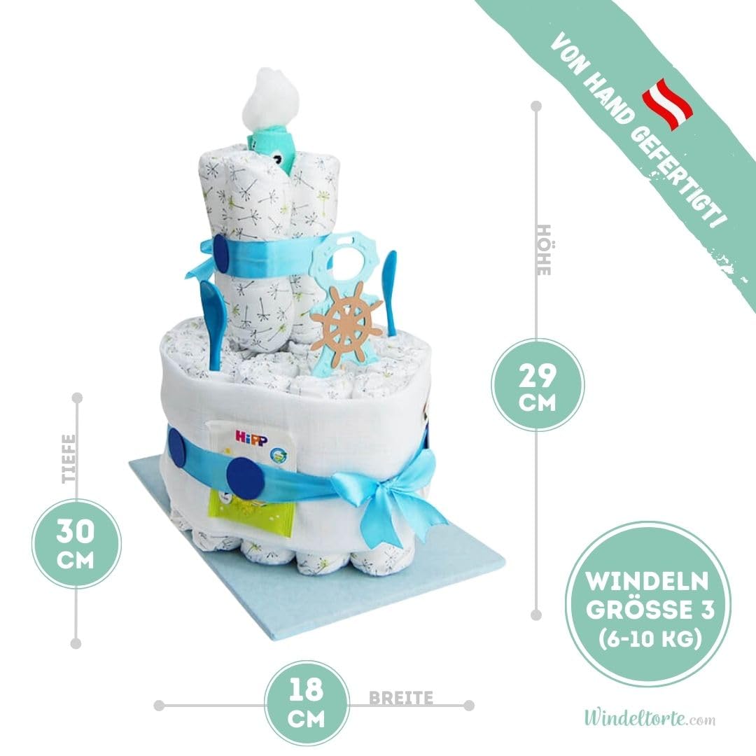 com – Windelschiff für Jungen in Blau - inkl. 23 LILLYDOO Windeln | Geschenk zur Geburt | Taufgeschenk | Geschenk zur Babyparty – Handgefertigte Windeltorte (Junge)