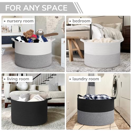 Image of INDRESSME 115L Extra Large Blanket Basket, Cotton Rope Toy Baskets Storage Kids Toy Bin for Playroom Decor Woven Baby Laundry Basket for Organizing, Black Stitch