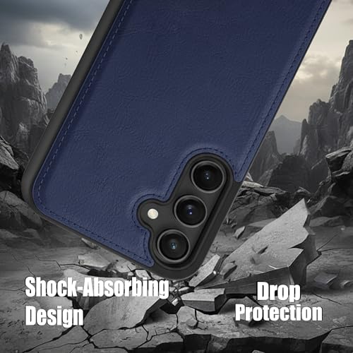 Image of Leather Case for Samsung Galaxy S23FE Premium Protective Stylish Slim Cover with Shockproof Raised Edges Blue