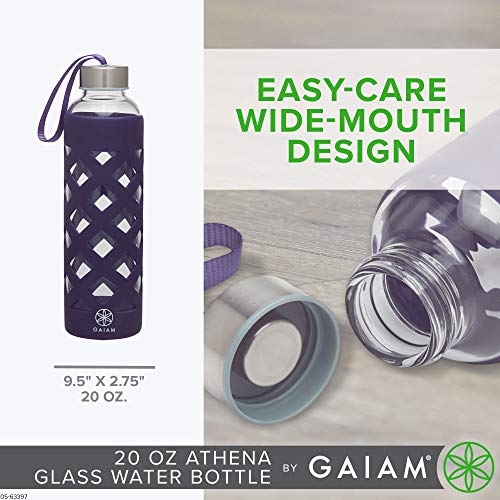 Image of Gaiam Water Bottle Sure-Grip Glass Bottle with Protective Silicone Sleeve, 20 oz