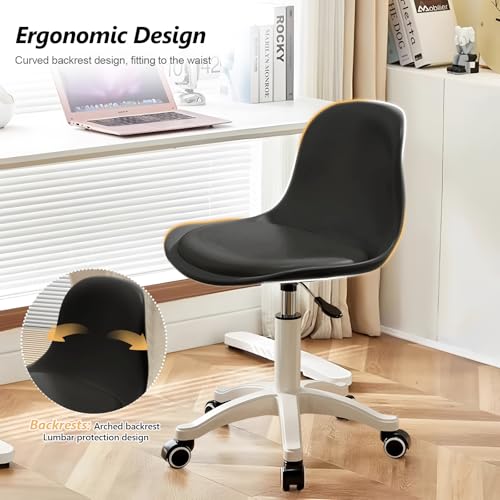 Image of JPBSTO Small Desk Chair Cute Armless Task Vanity Chair with Soft Padded Cushion, Plastic Height Adjustable Home Office Chairs for Teens Girls