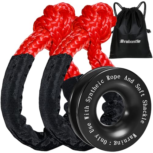 2PCS Red Synthetic Shackles and Recovery Ring Kit
