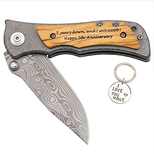 5th Anniversary Present for Hunband, Pocket Knife for Men, 5 Years Anniversary for Husband, 5 Years of Marriage, Gift for Him 5th Wedding Anniversary Husband Keepsake, 5 Years Down