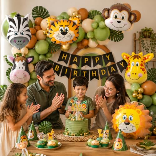 Image of Jungle Safari Birthday Decoration Kit, 65 Pcs Animal Balloon Set