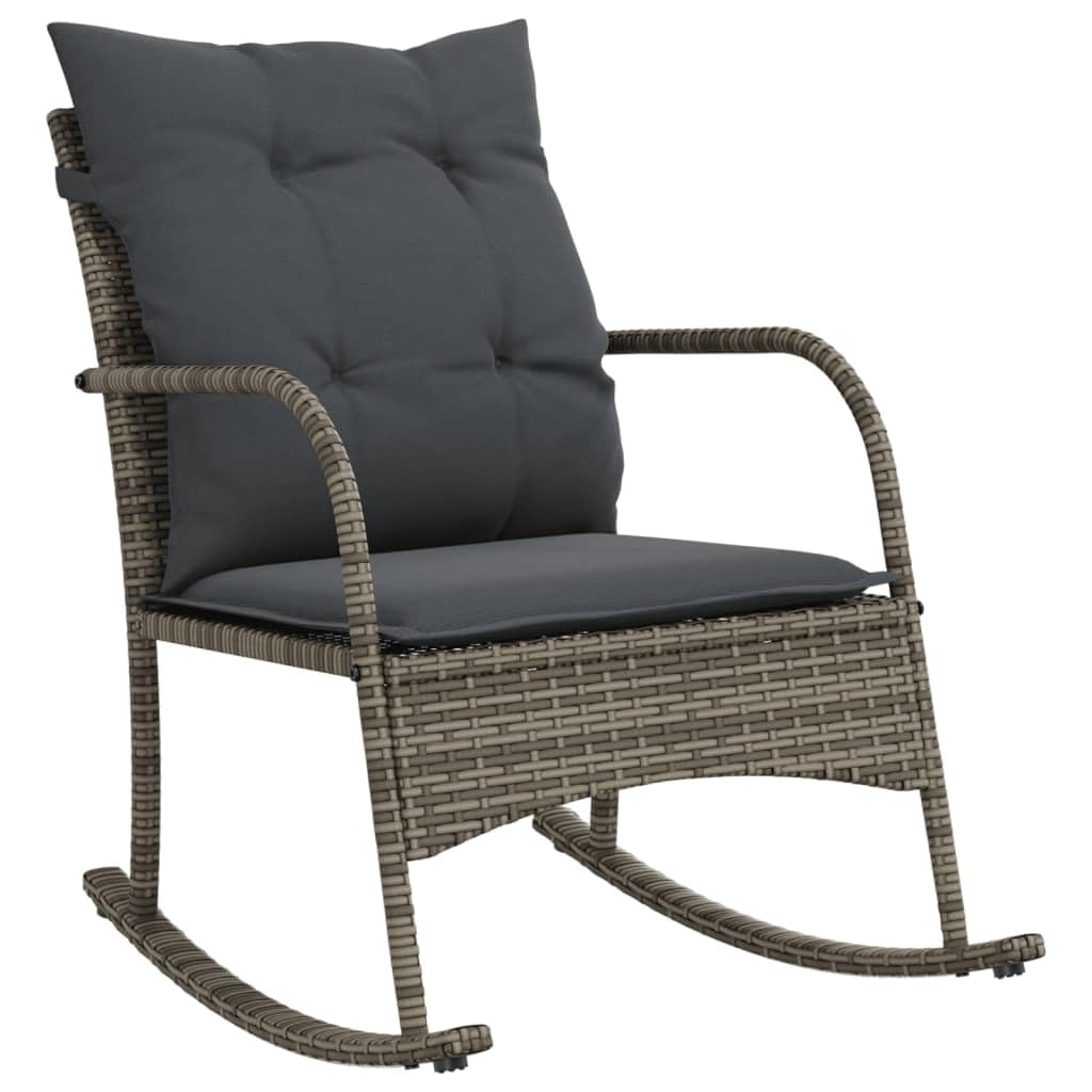vidaXL Silla Mecedora de jardín con Cojines ratán sintético Gris, Silla de jardín, Asientos de jardín, Silla de Patio, Asiento de jardín