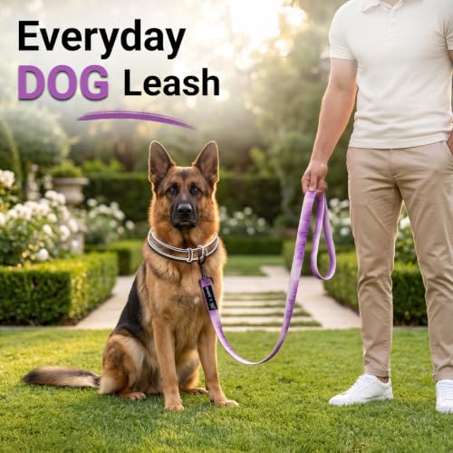 Image of Bowlers Dog Leash for Small, Medium & Large Dogs | Violet & White Design | Durable Nylon Pet Walking Lead | Strong Metal Hook | Comfortable Grip for Daily Walks & Training