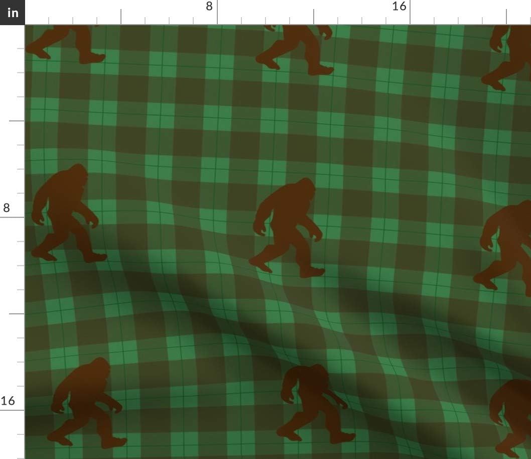 Spoonflower Fabric - Bigfoot, Plaid, Myth, Woodland, Pacific, Northwest, Mythical, Printed on Petal Signature Cotton Fabric by The Yard - Sewing Quilting Apparel Crafts Decor