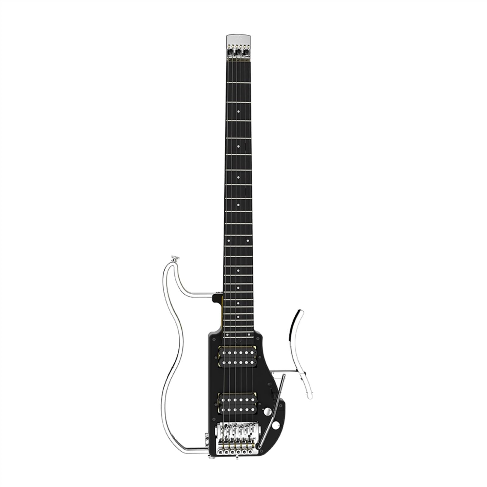 Czarny Składany Przenośny Bezgłowy Instrument Do Gitary Elektrycznej Z Podwójnym Mostkiem Tremolo Profesjonalna Bezgłowy Gitara Elektryczna