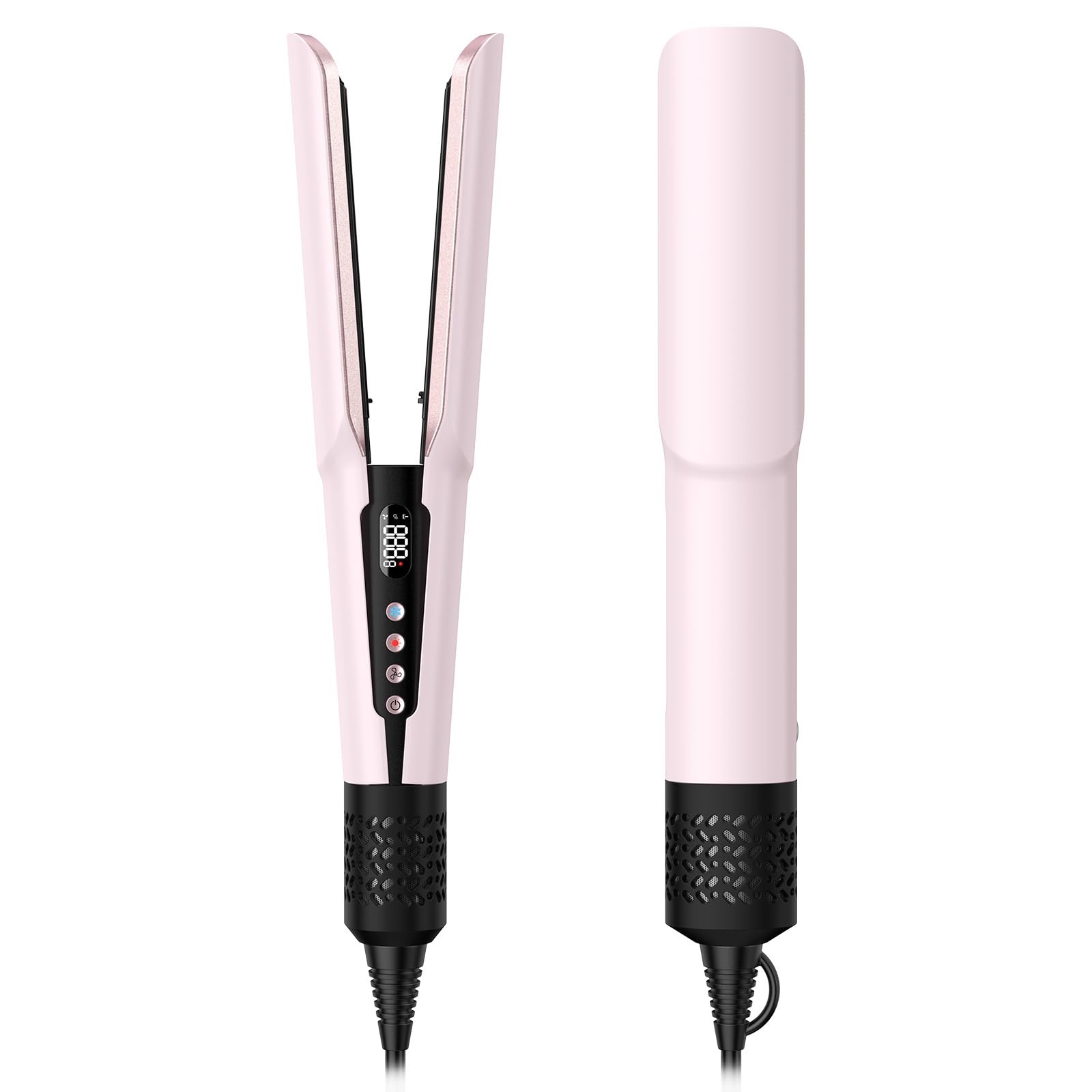 slopehill Hair Straightener - 2 in 1 Wet to Dry Air Hair Straightener and Hair Dryer Combo with High Speed Airflow, 200M Negative Ions & 2" Ceramic Plates for Less Frizz, Rapid Heat-Up Flat Iron, 15 Modes Multi Hair Stylers, LCD Screen(Pink)