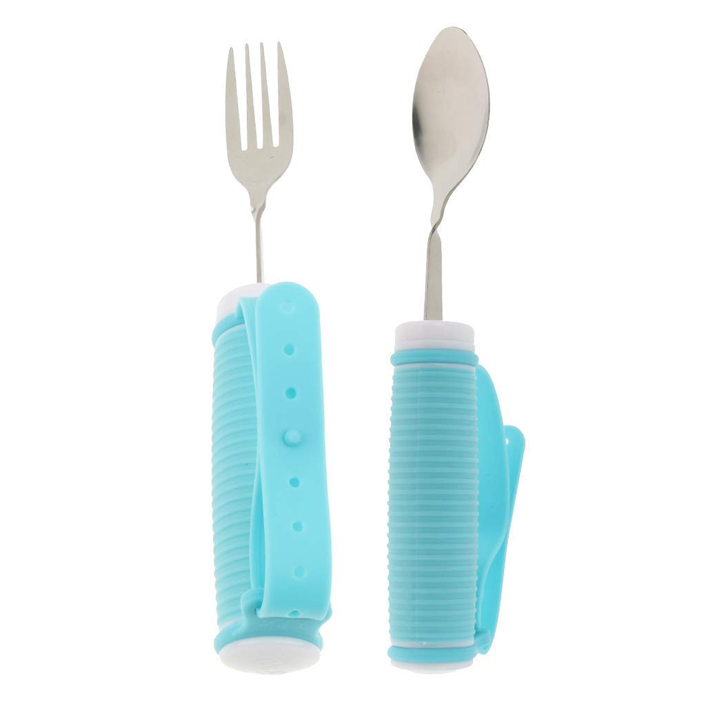 Kit forchetta e Cucchiaio adattivi in 2 Pezzi - Utensili Pieghevoli per Parkinson, Anziani, artrite, Ictus e Presa Debole - Set di Posate Easy Grip