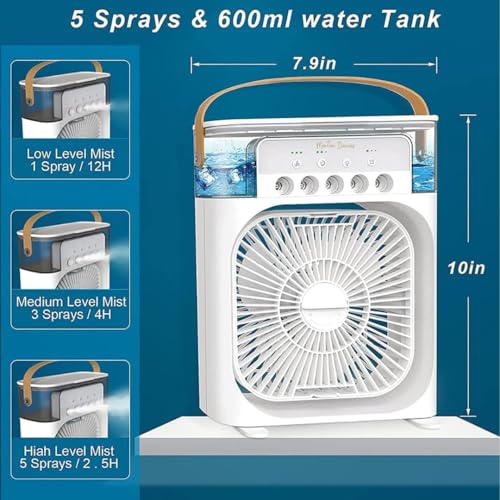 Image of Portable Air Conditioners Small AC Quiet Personal Air Cooler,USB Powered Mini Desktop Cooling Misting Fan 1 | 2 | 3 Timer 3 Smart Speeds,360Adjustment Office, Home, Room