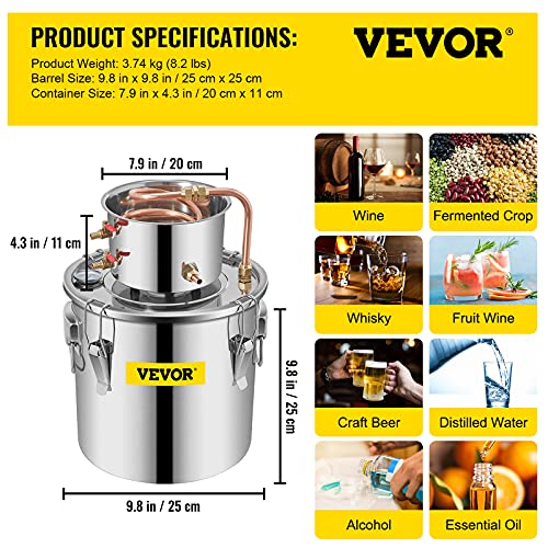 vevor alcohol still 3gal12l alcohol distiller stainless steel distillery kit for alcohol with copper tube home brewing kit build-in thermometer for diy whisky wine brandy