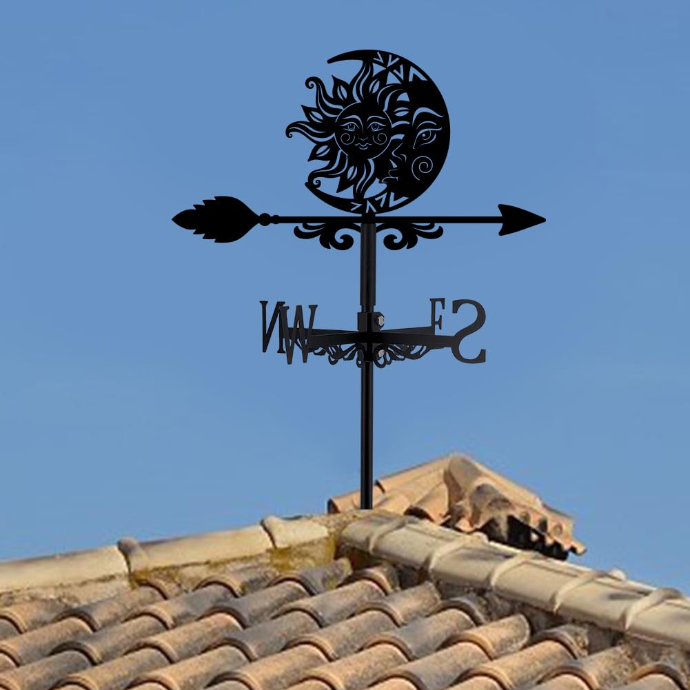 Superdant Luna Sun Weather Vanes para Cobertizos, Veletas de Metal con Indicador de Dirección Negro para Jardín y Arte