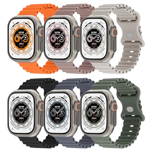 Image of Sport Bands 6-Pack Compatible with Apple Watch Ultra 2 /3 Band 49mm 46mm 45mm 44mm 42mm, Wide Soft Silicone Wristbands Waterproof Replacement Strap Men for iWatch Series 11 10 9 8 7 6 5 4 SE Ultra