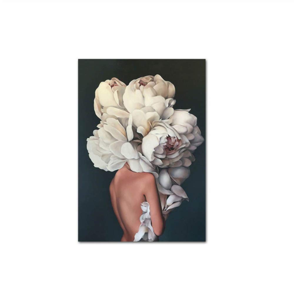 XIANGPEIFBH Stampa su tela Pittura Fiore Testa di donna Poster Astratto Wall Art Immagine moderna Soggiorno Quadro Decorazione 60x80cm (23,6 "x31,5) Con cornice