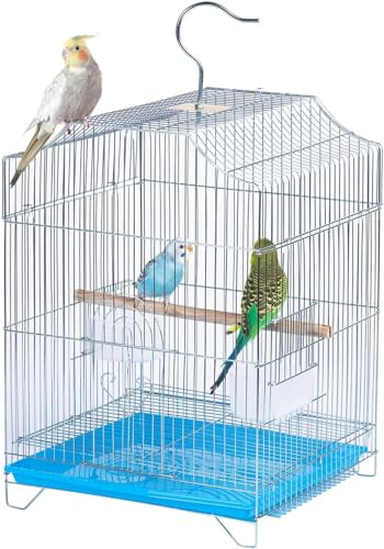 Small Bird Travel Cage-Lightweight Small Birds Starter Kit with Birdcages and Accessories Great for Parakeets Lovebirds Parrotlets Finches Canaries Removable Plastic Tray Include