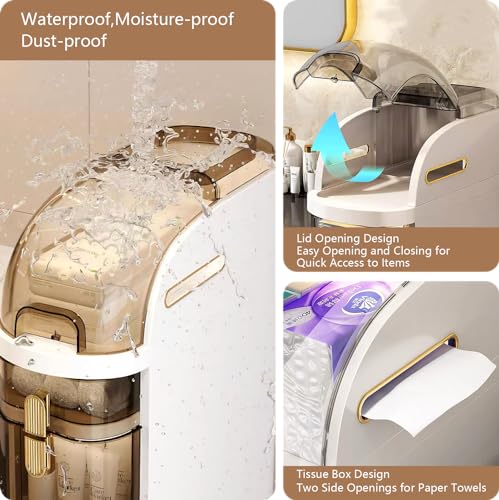 3-Tiers & 4-Tiers Narrow Bathroom Floor Storage Cabinet, Slim Bathroom Cabinet with Tissue Box and Wheels, Plastic Waterproof Movable Bathroom Storage Organizer for Small Spaces, Laundry, Toilet Gap