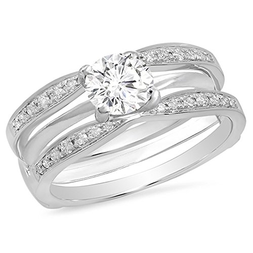 0.22 Cttw 14K Solid Gold Round Diamond Anniversary Wedding Band Guard Double Ring 1/3