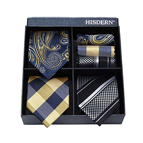 HISDERN Lot 3 PCS Classic Men's Tie Set Necktie & Pocket Square Elegant