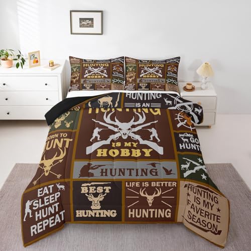 Image of Feelyou Deer Hunting Comforter Twin Size for Kids Hunting Gifts Comforter Set Boys Girls Deer Antlers Comforter Farmhouse Duvet Insert 2Pcs
