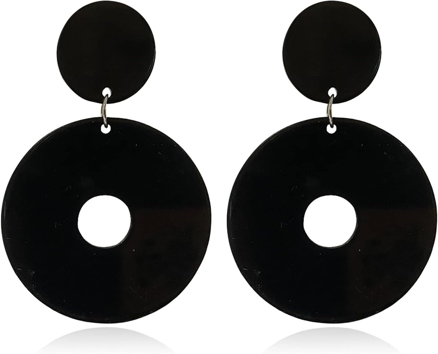 KGAIXN Acrylic Hollow Round Dangle Drop Earrings Geometric Statement Party Jewelry for Women Resin Neon Retro 70s 80s Earrings Simple, Black
