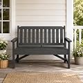 SLEKVERSA Outdoor Bench, HDPE Outdoor Benches Weatherproof, 2-Person Garden Bench Seat with 600 lbs Weight Capacity, Patio Benches for Outdoors, Yard, Garden, Porch, Backyard and Park, Dark Gray