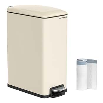 SONGMICS シルバー LTB510E48 ごみ箱 幅26cm SONGMICS ゴミ箱 ふた付き ペダル式ダストボックス 48L大容量