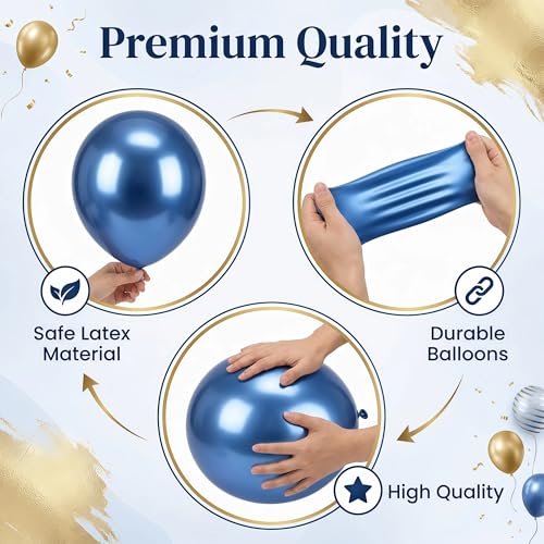 Image of Balloon Column Kit Set of 2, Anti-Tip Sand-Fill Base Balloon Tower Stand with 10 inch 26pc Blue Gold Confetti Balloons, Height Adjustable for Easter Birthday Wedding Bridal Party Decorations
