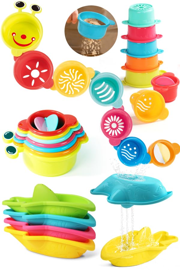 Zeewoo Baby Bath Toys for Kids Ages 1-3 Toddler Bath Toys Mold Free Bathtub Toys for 12+ Months Pool Water Table Beach Sand Toys Stacking Cups...