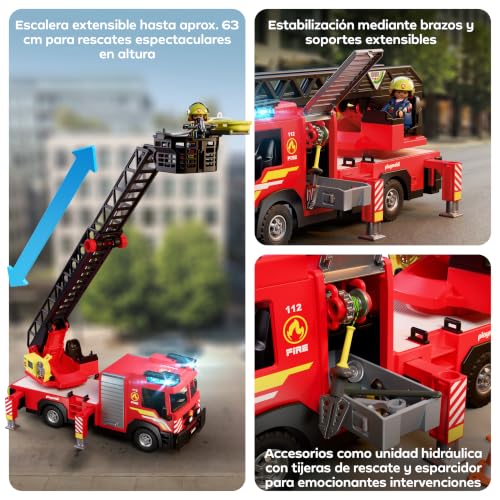 Miniatura 4 de PLAYMOBIL | City Action | Camión de bomberos con escalera | Vehículo de emergencia con escalera de 63 cm, luz y sonido, equipo de rescate y numerosos accesorios | Para niños a partir de 4 años | 72192