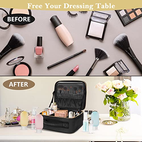 Milishow Makeup Bag With Mirror 3 Color Lighting Travel Makeup Train Case Cosmetic Organizer Portable Makeup Storage Bag With Makeup Brushes Storage Organizer - Black #TOP6