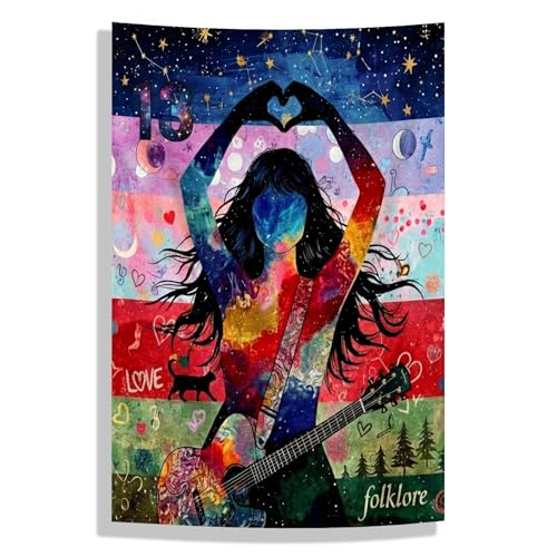 SUIBIAN Pop Music Icon Wall Art Tapestry Poster - Heart Hand & Guitar Design Hanging for Girls Room Decor Teen Fan Gifts Music Lover Bedroom & Party Backdrop - 39x59 (01)