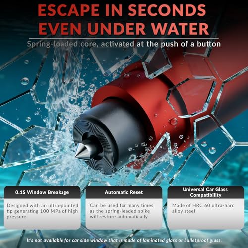Image of 4 Pack Emergency Window Breaker Seatbelt Cutter, Safety Hammer Glass Breaker and Seat Belt Cutter Under Water Escape Tool Safety Hammer for Car & Outdoor with Test Glass