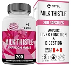 EBYSU Milk Thistle Capsules (Made in Canada) – 200 Capsules – Liver Support – 4:1 Milk Thistle Supplement with Silymarin – …