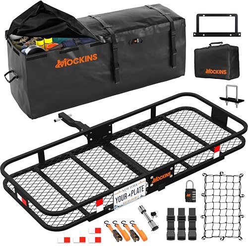 The 10 Best Hitch Cargo Carriers Review by Experts (2023) Mockins 60"x20"x6" Heavy Duty Trailer Hitch Cargo Carrier w/License Plate Holder & 16 Cu.Ft....