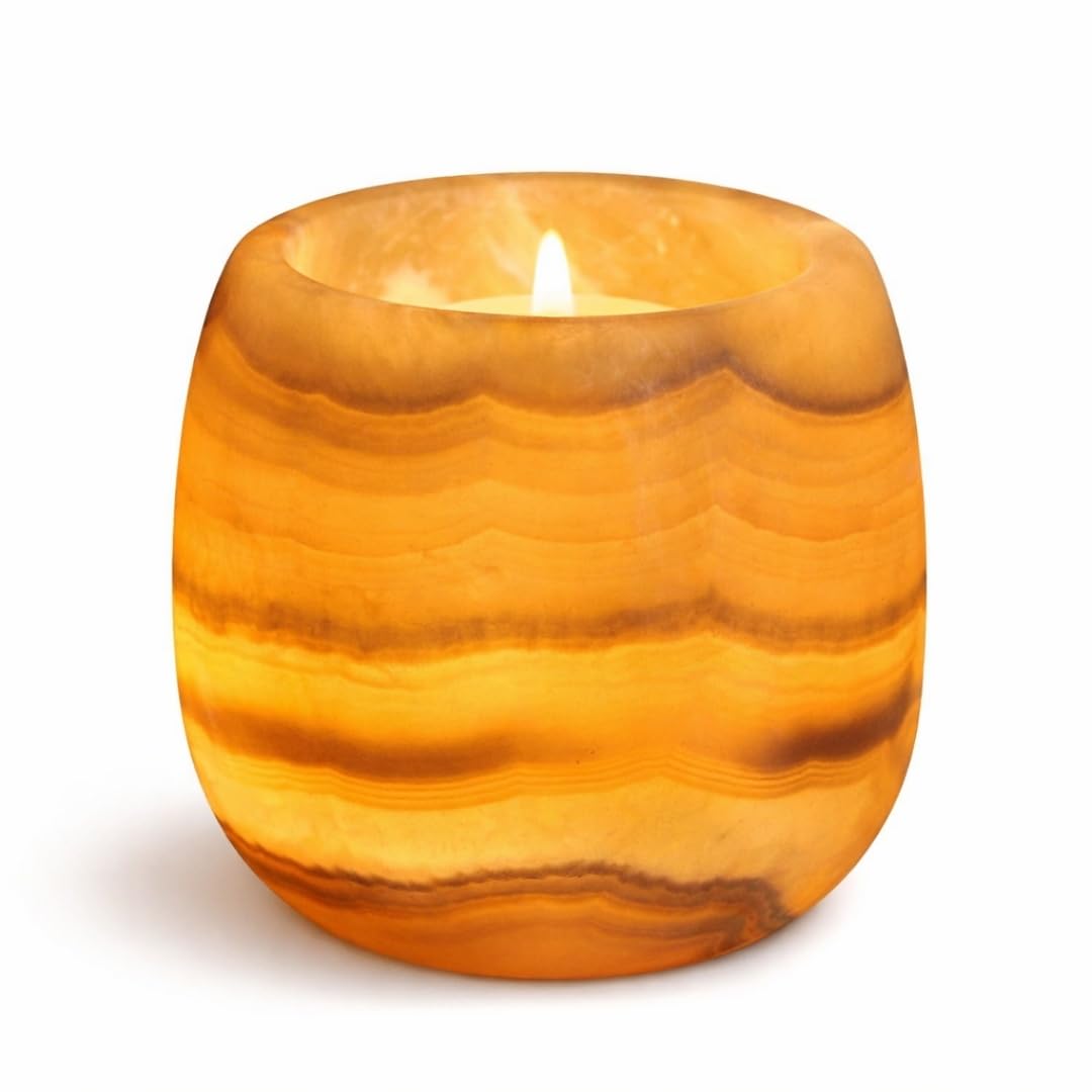 Craftsofegypt Yellow Egyptian Real Alabaster Stone/Marble Candle Holder Votive