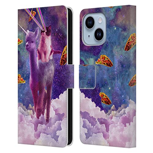 Housse iPhone 14 Plus chat lama espace pour ranger vos cartes au quotidien