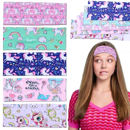 ARONRAVE Diadema para niñas y niños, 5 unidades, diseño de unicornio, cinta elástica para niñas, unicornio, diadema para niños de 5 a 15 años, deportes, ocio
