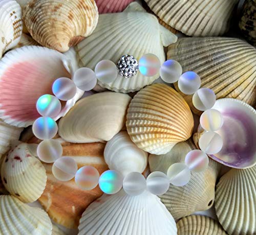HOPE INSPIRED Mystic Mermaid Glass Friendship Bracelet with 8 mm Frosted White Glowing Moonstone Beads3