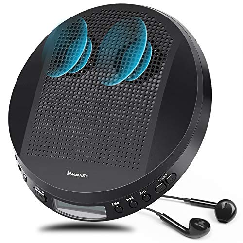 NAVISKAUTO Reproductor de CD Portátil con Dual Altavoces Estéreo incorporados y Auriculares, Lectores de CD con Protección Anti Vibraciones, 3.5mm AUX, Reproductor CD, MP3 para Estudiantes Niños