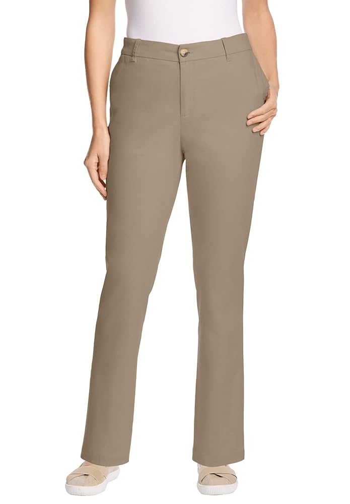 新品未使用 HIGH WAIST CHINO PANTS Woman Within Plus Size Adjustable Waist Straight-Leg Chino