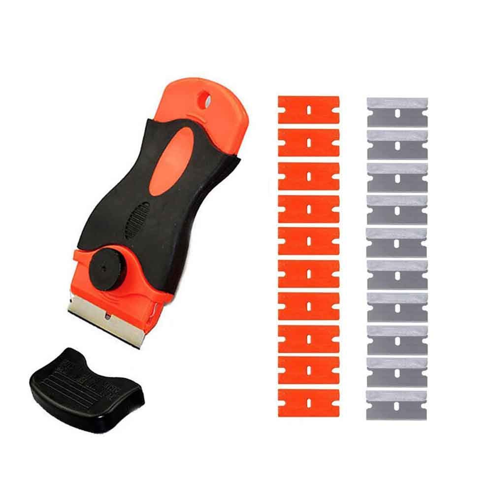 QitinDasen 2Pcs Premium 1.5" Mini Grattoir Rasoir, Vitrocéramique Plaque Grattoir, Avec 20Pcs Lames En Acier, Pour Enlever La Colle, La Peinture, Les Décalcomanies, La Teinte